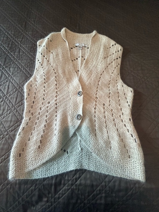 CAbi Tops - CAbi Cream Openwork Knit Button Front Vest